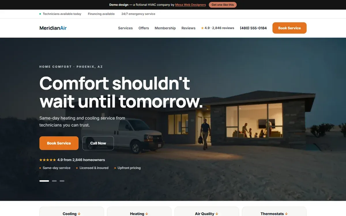 Screenshot of the Meridian Air demo homepage