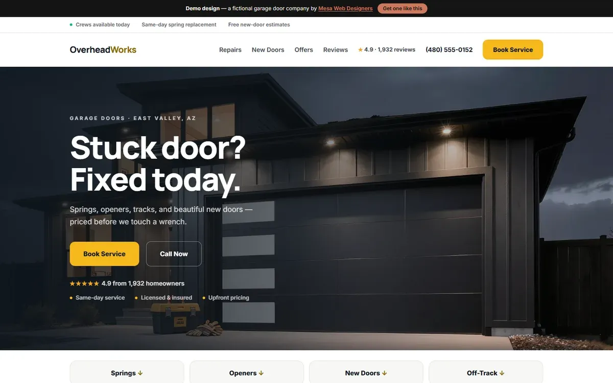 Screenshot of the Overhead Works demo homepage