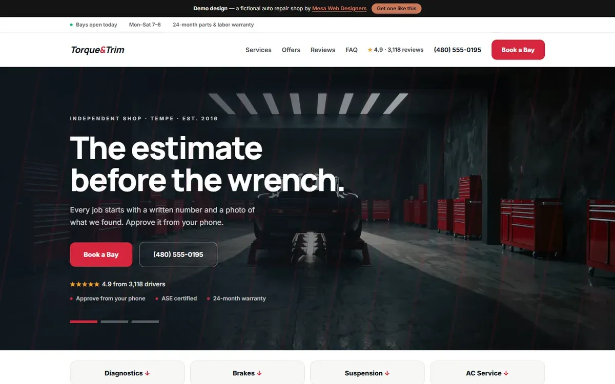 Screenshot of the Torque & Trim demo homepage
